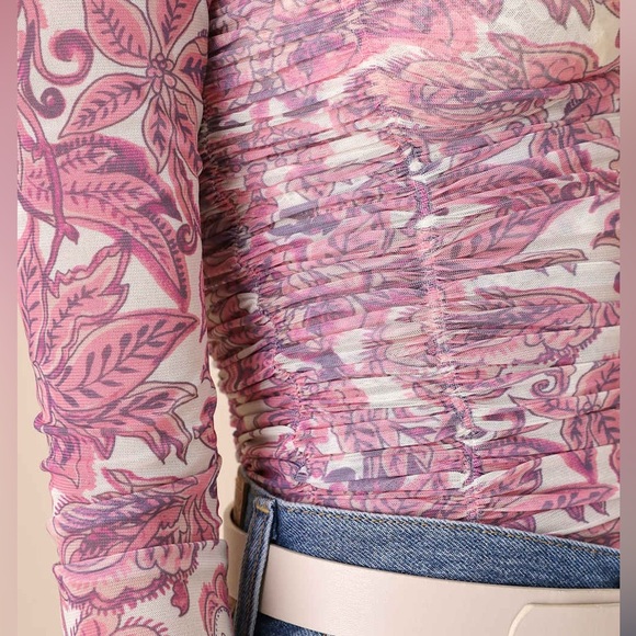 Free People X REVOLVE Under It All Bodysuit Ruched Long Sleeve Peony Combo XS - Picture 5 of 11